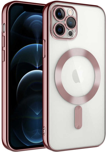 Apple iPhone 11 Pro Uyumlu Kamera Korumalı Magsafe Wireless Şarj Özellikli Zore Demre Kapak-Rose Gold