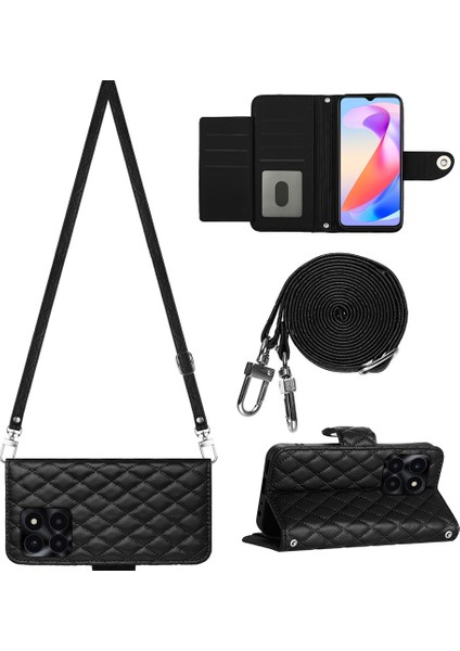 Honor X6A Için Crossbody Eşkenar Dörtgen Doku Pu Kılıf (Yurt Dışından)
