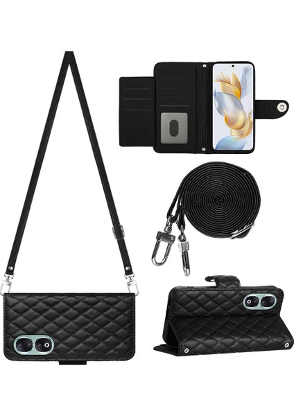 Honor 90 Için Crossbody Eşkenar Dörtgen Doku Pu Kılıf (Yurt Dışından)