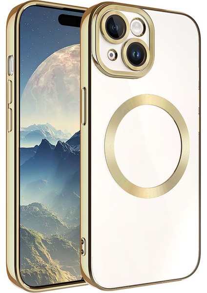 Apple iPhone 15 Uyumlu Magsafe Wireless Şarj Özellikli Zore Setro Silikon-Gold