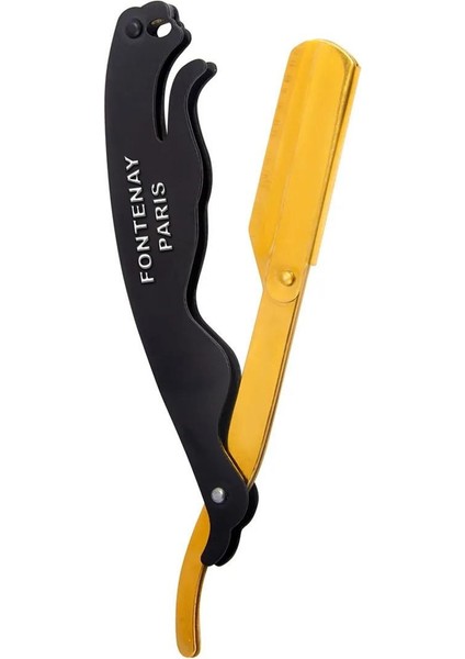 Kapaklı Jilet Takılabilir Şekilli Çelik Sakal Usturası - Paslanmaz Mat Sarı/Siyah