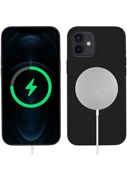 Apple iPhone 12 Uyumlu Silksafe Wireless Kapak-Siyah