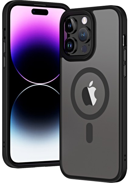 Apple iPhone 14 Pro Uyumlu Wireless Şarj Özellikli Zore Hibrit Magsafe Kapak-Siyah