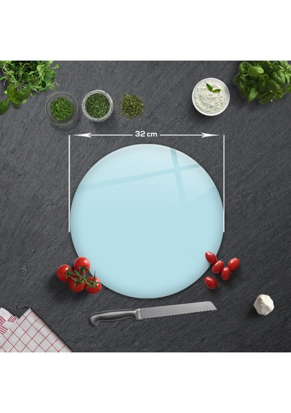 Düz Renk - Pudra Mavi | Cam Kesme Tahtası - Cam Kesme Tablası | Çap 32cm fırsatları