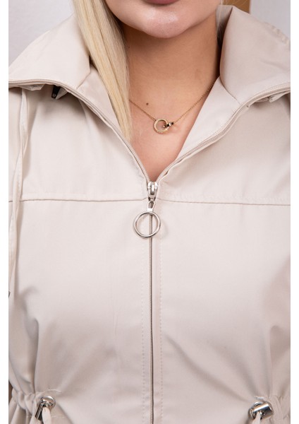 Kadın Kapüşonlu Fermuarlı Astarlı Ayarlanabilir Bel Bondit Kumaş Büyük Beden Yağmurluk modelleri