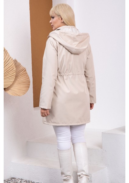 Kadın Kapüşonlu Fermuarlı Astarlı Ayarlanabilir Bel Bondit Kumaş Büyük Beden Yağmurluk fırsatları