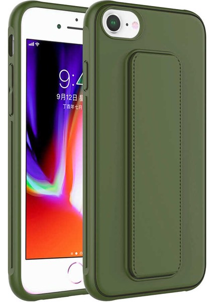 Apple iPhone 8 Uyumlu Zore Qstand Kapak-Koyu Yeşil