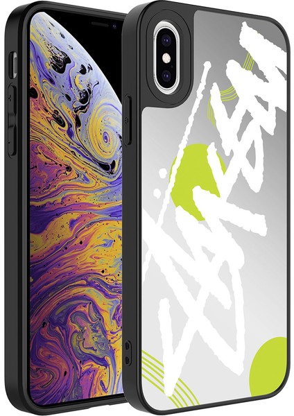 Apple iPhone Xs 5.8 Uyumlu Aynalı Desenli Kamera Korumalı Parlak Mirror Kapak-Yazı
