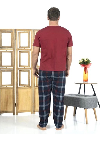 Patlı Pamuklu Kısa Kol Ekose Kareli Erkek Pijama Takım modelleri