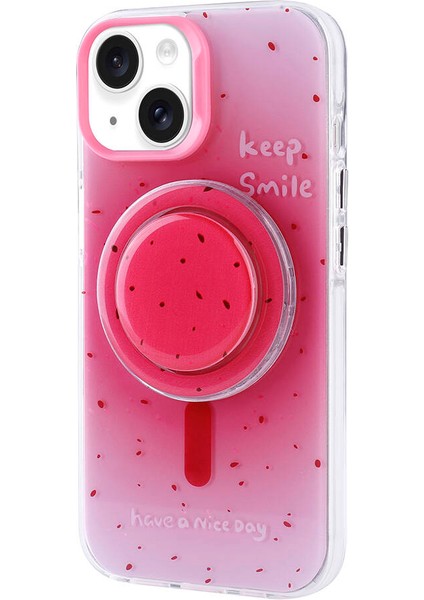 Apple iPhone 14 Magsafe Şarj Özellikli Tak-Çıkar Pop Soketli Tiktok Kapak-Pembe Koyu