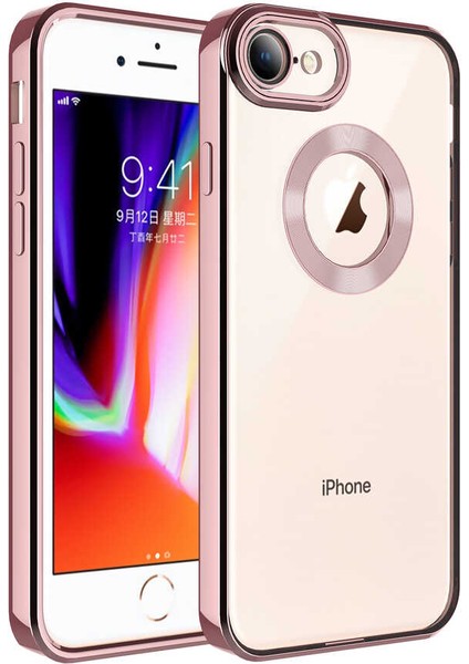 Apple iPhone 8 Uyumlu Kamera Korumalı Logo Gösteren Zore Omega Kapak-Rose Gold