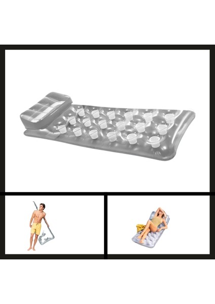 Uyguna-Yakala Gümüş 188*71 Bardaklı Şişme Deniz&havuz YATAĞI-TAK.063