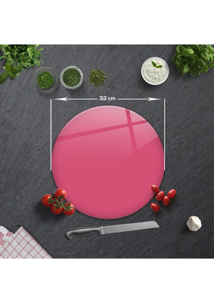 Düz Renk - Neon Pembe - somon | Cam Kesme Tahtası - Cam Kesme Tablası | Çap 32cm fiyatları