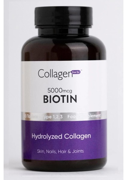 Collagen Biotin 5000MCG & Kolajen 1500MG x 90 Tablet, Saç Vitamini Güçlendirici Gıda Takviyesi