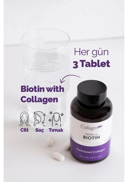 Collagen Biotin 5000MCG & Kolajen 1500MG x 90 Tablet, Saç Vitamini Güçlendirici Gıda Takviyesi fiyatları
