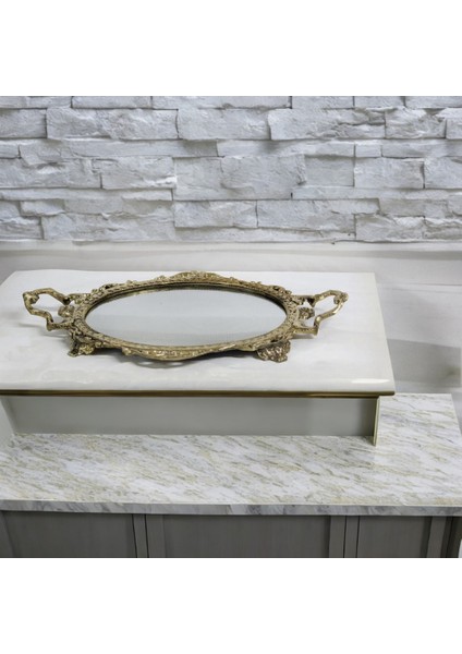 Pirinç Oval Aynalı Tepsi 42CM.