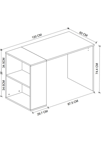 60X120 cm Smyrna Çalışma Masası Kitaplıklı Ofis Masası Bilgisayar Masası Safir Meşe Beyaz