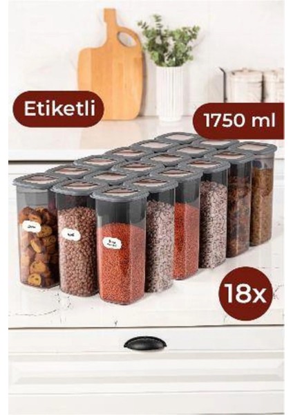 Etiketli Foly Kare Erzak Saklama Kabı Seti 18LI 1,75 Büyük Boy