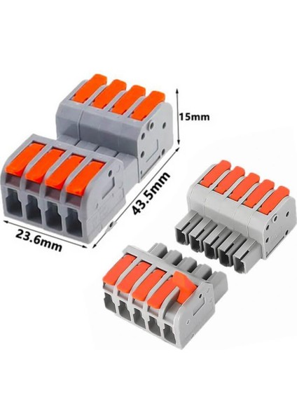 50 Adet Hızlı Kablo Ekleme Birleştirme Konnektörü - Dörtlü Klemens - Bağlantı Kesme Özellikli