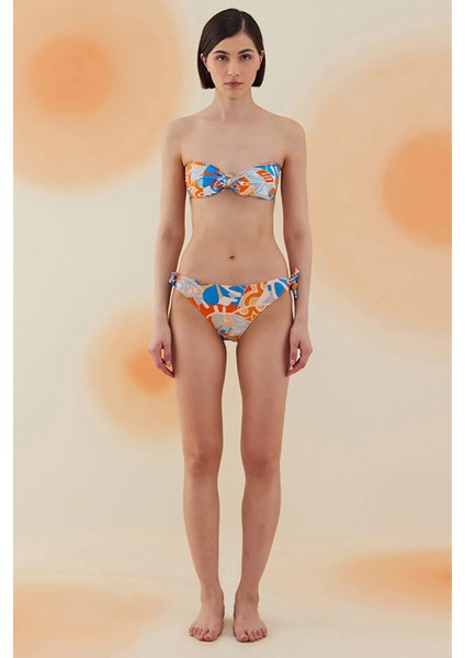 Tumble Abstract Floral Pattern Straplez Bağcıklı Bikini Takımı