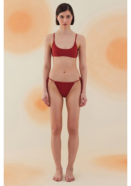 Blaze Burgundy Terry Kare Yaka Askılı Bikini Takımı