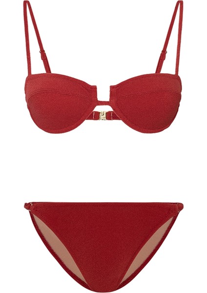 Acacia Burgundy Terry Kaplı Balenli Bikini Takımı