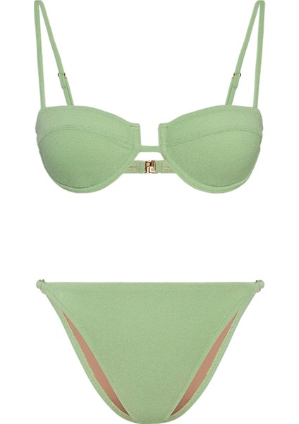 Bonesta Swimwear Acacia Pistachio Green Terry Kaplı Balenli Bikini Takımı