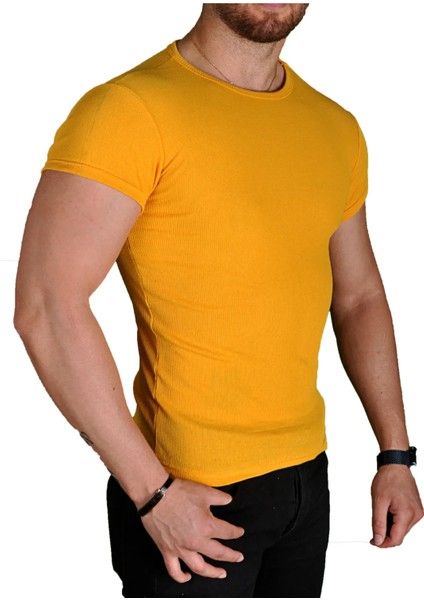 Likralı Erkek Tişört Sarı