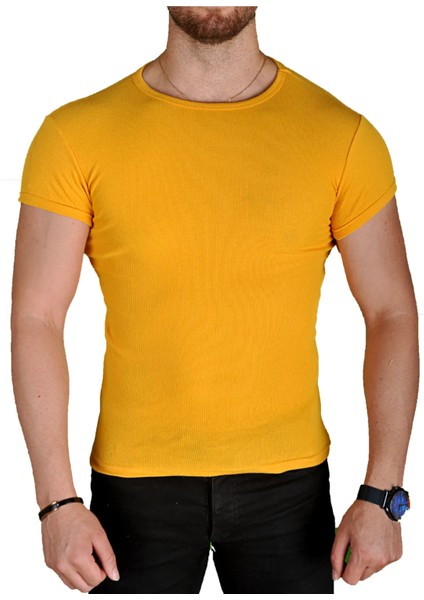 Likralı Erkek Tişört Sarı