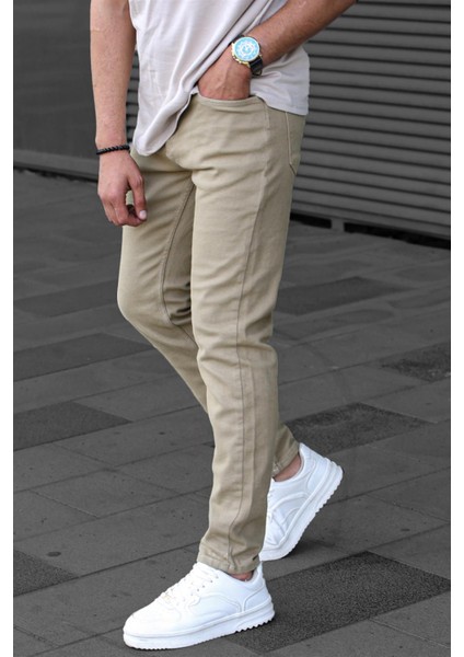 Erkek Taş Rengi Kanvas Slim Fit Pantolon