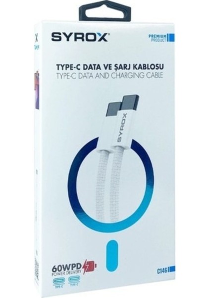 C146 60W Örgü Hasırlı  Type-C Type-C Şarj Data Kablosu