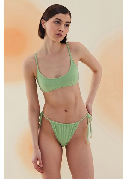 Blaze Pistachio Green Terry Kare Yaka Askılı Bikini Takımı