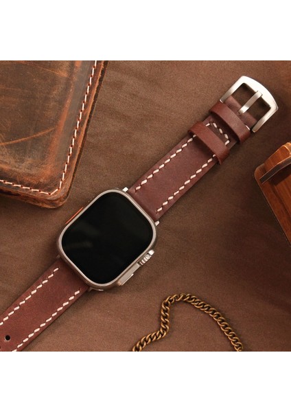 Apple Watch 38MM 40MM 41MM Uyumlu Hakiki Deri Kordon Seri 3 4 5 6 7 Se 8 9 Hakiki Deri Kayış Kahverengi