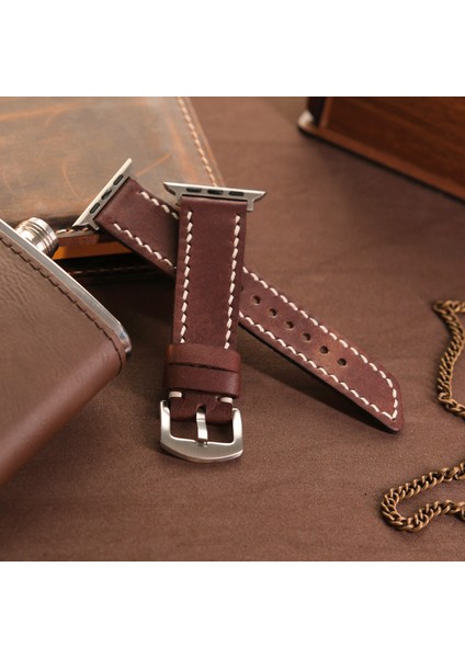 Apple Watch 38MM 40MM 41MM Uyumlu Hakiki Deri Kordon Seri 3 4 5 6 7 Se 8 9 Hakiki Deri Kayış Kahverengi