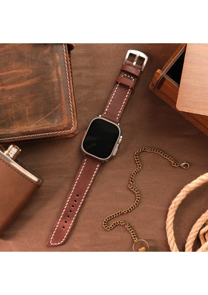 Apple Watch 38MM 40MM 41MM Uyumlu Hakiki Deri Kordon Seri 3 4 5 6 7 Se 8 9 Hakiki Deri Kayış Kahverengi fiyatları