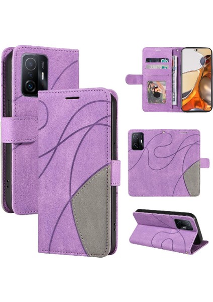 Xiaomi 11T/11T Pro Pu Deri Flip Folio Kılıf Kickstand Iki Renkli (Yurt Dışından)