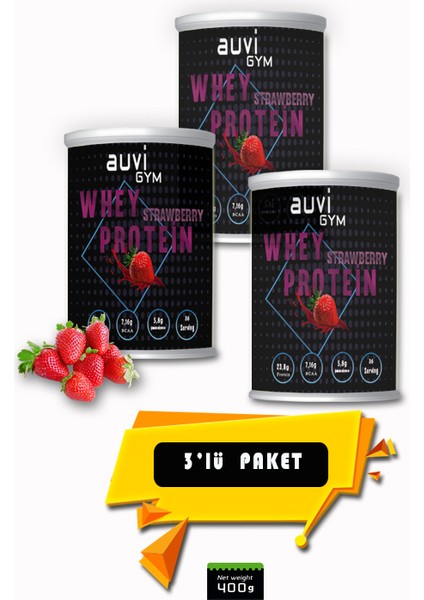 Whey Protein Tozu 3'lü, Çilek, 1200 G ,108 Servis