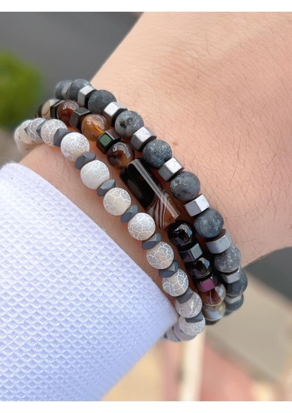 Doğal Taş 3 Adet Özel Kombin Kaplan Gözü-Kuvars-Lapis Oluşum Doğal Unisex Enerji Bilekliği Blkt.Ns04