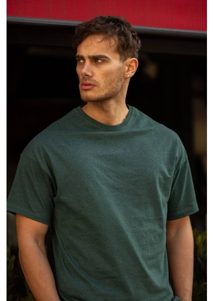 Erkek Bisiklet Yaka Düz Basic Baskısız Oversize Salas T-Shirt
