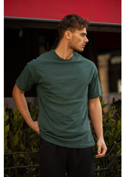 Erkek Bisiklet Yaka Düz Basic Baskısız Oversize Salas T-Shirt