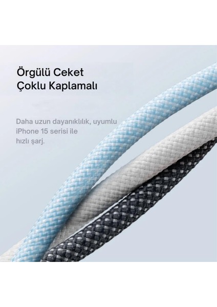 Süper Dayanıklı 1 Metre 100W Type C To Type C Şarj Kablosu, E-Marker Çipli, Akım Isı Korumalı modelleri