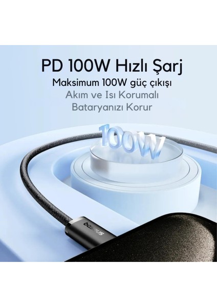 Süper Dayanıklı 1 Metre 100W Type C To Type C Şarj Kablosu, E-Marker Çipli, Akım Isı Korumalı indirimleri