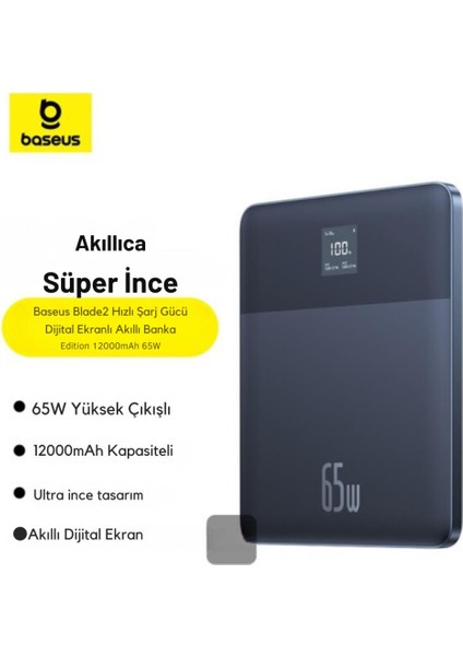 Süper Ince 65W 12000MAH Taşınabilir Şarj Cihazı Powerbank, Dijital Göstergeli, Akım ve Isı Korumalı