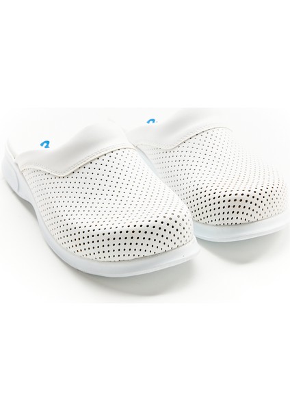 Beyaz Unisex Ortopedik Taban Hakiki Deri Sabo Terlik