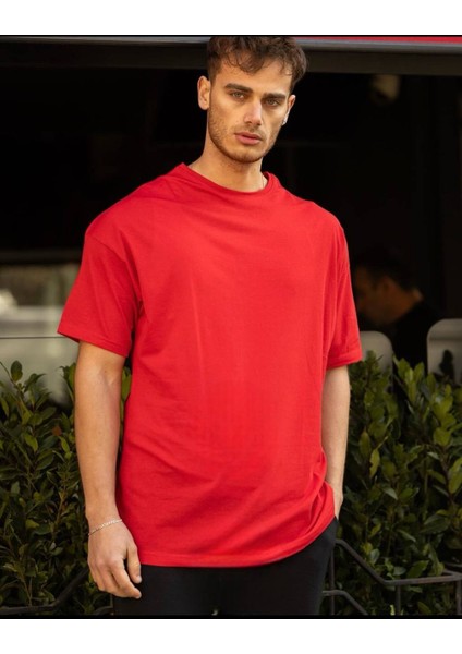 Erkek Bisiklet Yaka Düz Basic Baskısız Oversize Salas T-Shirt