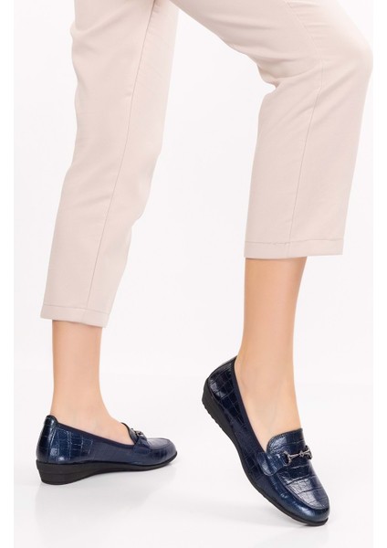 Kadın Deri Anatomik Taban Lastikli Babet ELL.7085 - Lacivert - 36 fiyatları