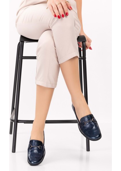 Kadın Deri Anatomik Taban Lastikli Babet ELL.7085 - Lacivert - 36 fırsatları