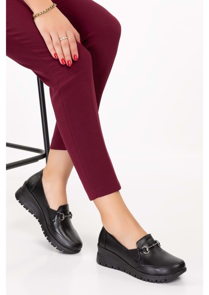 Kadın Deri Anatomik Taban Tokalı Casual Ayakkabı PYT.6210 - Siyah - 37