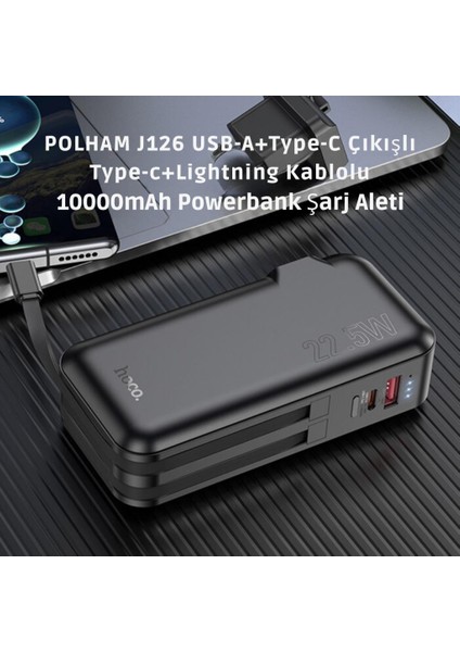 Hc 2in1 Dahili Type-C ve Iphone Kablolu 22.5W 10000 Mah Powerbank ve Priz Girişli Şarj Aleti