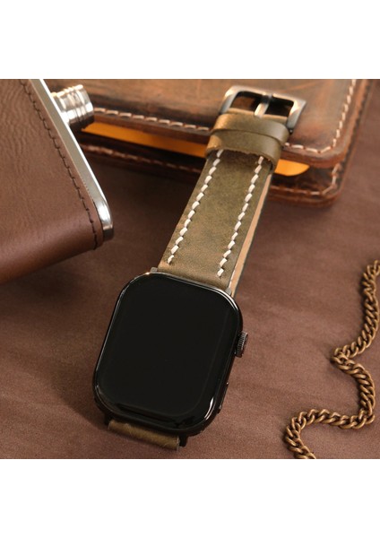 Apple Watch Deri Kordon 38MM 40MM 41MM Uyumlu Seri 3 4 5 6 7 Se 8 9 Yeşil Deri Kayış Apple Watch Kordon